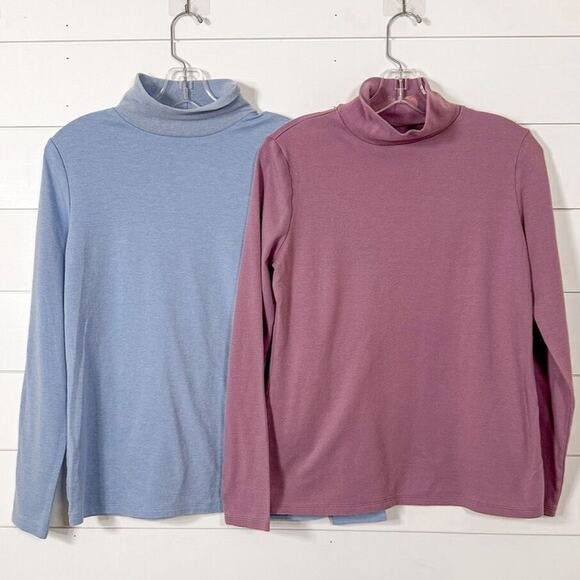 NWOT Set of 2 Croft & Barrow Women's Long Sleeve Mock Neck Top Blue Pink Small - Picture 1 of 9